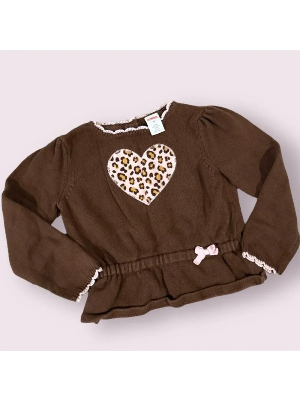 Gymboree Girls Brown Leopard Heart Sweater Peplum Top Size 3T